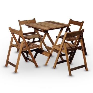Imagem de Conjunto De Mesa 70x70 E 04 Cadeiras Dobráveis Em Madeira Nobre Sem Pintura