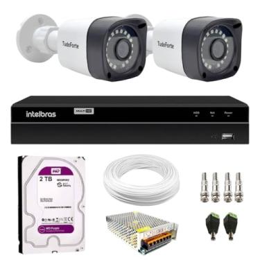 Imagem de Kit 2 Câmeras TF 2020 B Full HD 1080p Bullet Visão Noturna 20M Proteção IP66 + DVR Inteligente MHDX 1304 4 Canais + HD 2TB Purple