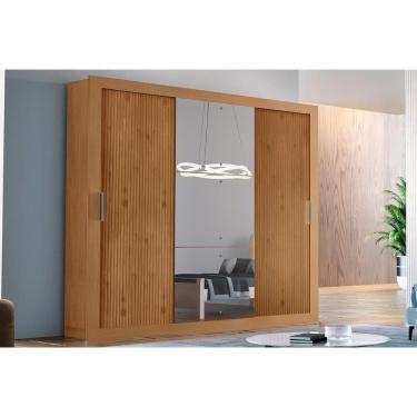 Imagem de Guarda Roupa Casal 3 Portas de Correr e 4 Gavetas c/ Espelho Veneza Luxo Naturale-Naturale Ripado-Flex - Rufato