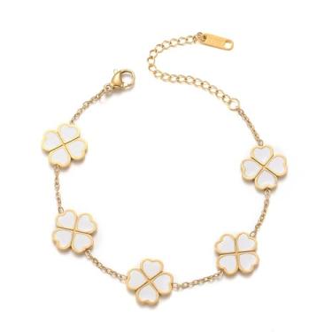 Imagem de PEITEN Pulseira de corrente de trevo de quatro folhas, pulseira de ouro 18 quilates para mulheres, joias presentes para mulheres, 7.5 Inches, Ouro dourado Esmalte, Sem Pedra Preciosa