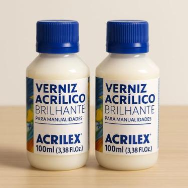Imagem de Kit Com 2 Verniz Acrílico Brilhante Acrilex 100ml  Acabamento Brilhant