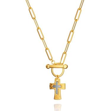 Imagem de Colar feminino de corrente empilhável ouro OT com pingente, banhado a ouro 18 K delicados colares femininos com pingente, Large, Metal banhado a ouro 18k, Sem Pedra Preciosa