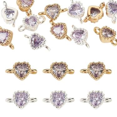 Imagem de Spritewelry 12 peças de pingentes de conector de zircônia cúbica de coração de latão corações do amor strass pingentes de ligação de cristal com laço duplo para colar pulseira brinco fabricação de