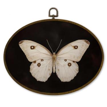 Imagem de nvucamd Decoração de parede oval de mariposa borboleta emoldurada, arte de parede com estampa de mariposa escura e temperamental, decoração de pendurar borboleta Dark Academia para banheiro, sala de