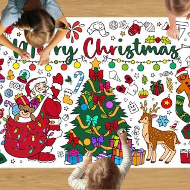 Imagem de Toalha de mesa gigante de Natal para colorir, artesanato de Natal para crianças, 182 x 76 cm, faixa de colorir, jogos, atividades, presentes, decorações de festa (Santa)