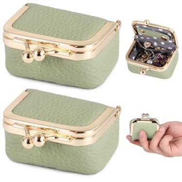 Imagem de OMISTAR 2 peças de bolsas de joias de couro, mini caixa de joias de couro legítimo, porta-moedas, pequeno organizador de viagem com fivela de metal, estojo de armazenamento portátil para anéis