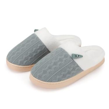 Imagem de Pantufas de algodão quentes com espuma viscoelástica e forro felpudo macio para mulheres, Verde, 9-10