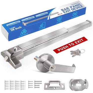 Imagem de Barra de pânico para porta comercial, dispositivo de alarme de saída de 78 cm, barras de pânico com alça externa, barras de pânico de aço inoxidável com 3 chaves para saída de emergência, adequadas