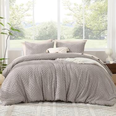 Imagem de Litanika Conjunto de edredom Queen rosa cinza, 3 peças, adornado em creme, boêmio, casa de fazenda, leve e fofo para todas as estações (edredom de 224 cm x 224 cm e 2 fronhas)