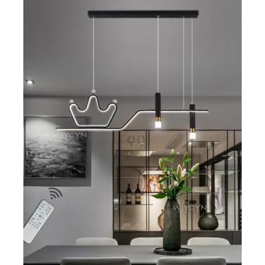 Imagem de Luminária pendente LED dimerizável para mesa de jantar, design linear moderno de 110 cm com foco, 92 W, com controle remoto. Lustre para sala de jantar, sala de estar, ilha de cozinha (preto