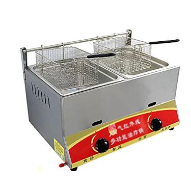 Imagem de Fritadeira a gás de aço inoxidável com cesta e tampa, fritadeira a gás GLP 10L 20L, restaurante de cozinha doméstica