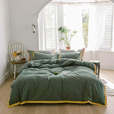 Imagem de Conjunto de cama bordado azul algodão lavado inverno engrossar roupa de cama cama casal lençol arredondado fronhas cor 4 tamanho queen 4 peças (cor 2 4 peças)
