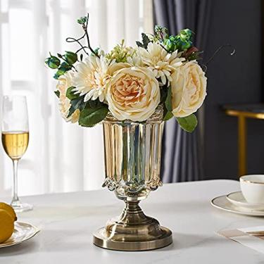 Imagem de Suporte de vela de vidro flores frescas vaso de flores secas sala de estar decoração de casa mesa de jantar acessórios de decoração de casamento (tamanho: 40 cm)