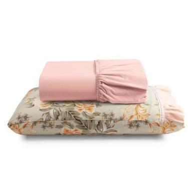 Imagem de Jogo Lençol Fiore Solteiro Algodão Babadinho Salmão Floral - Casa Scar