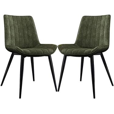 Imagem de Conjunto de cadeiras de jantar – Cadeiras de canto de cozinha, cadeiras de jantar de couro PU para casa, conjunto de 2 cadeiras de pátio internas e externas para cozinha, assento de metal, cadeira de