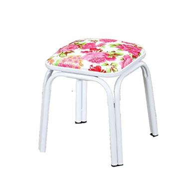 Imagem de ZABEES Banqueta moderna de metal para descanso de pés, banquinho alto, banquinho pequeno para entrada de adultos, banco de troca de sapatos para sala de estar, assento acolchoado
