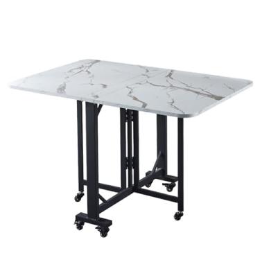 Imagem de HYUIO Mesa de jantar dobrável, multifuncional, retangular, extensível, mesa de cozinha dobrável de madeira dobrável em 3 formas para cozinha