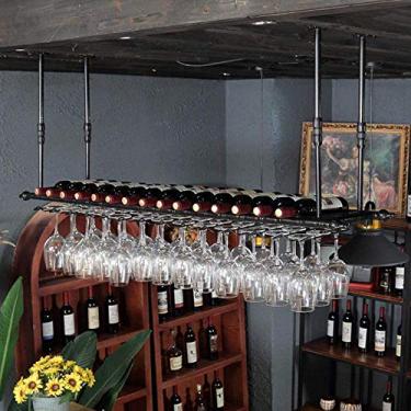 Imagem de Prateleira de vinho montável na parede de garrafa suporte de copo de vinho rack de garrafa de vinho altura ajustável suporte de vinho vintage armário de vinho prateleira de parede cozinha decoração