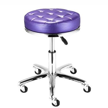 Imagem de Banqueta com rodinhas de couro PU, cadeira giratória ajustável, assento confortável com 5 rodas e banqueta redonda para salão de beleza e barbearia