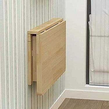 Imagem de Mesa dobrável de madeira maciça, mesa de jantar, mesa de computador, mesa de estudo, mesa de parede, mesa dobrável de parede, 80 x 55 cm