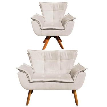 Imagem de Kit 1 Namoradeira e 1 Poltrona Giratória Opala Suede Bege
