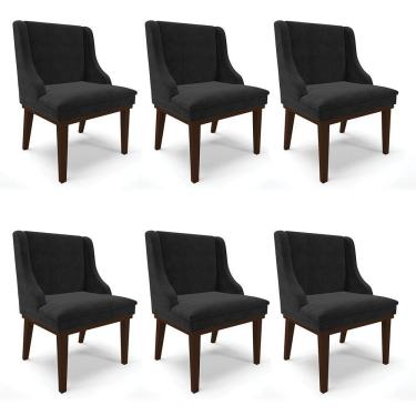 Imagem de Kit 06 Cadeiras De Jantar Base Madeira Tabaco Preto