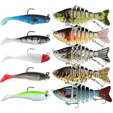Imagem de Kit 10 Iscas Artificiais 6 seguimentos + isca soft shad - SWG, Colorid