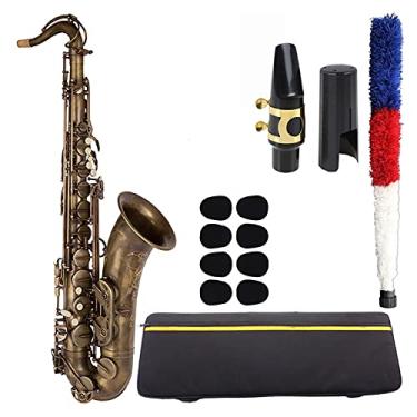 Imagem de Saxofone profissional saxofone tenor saxofone tenor cobre antigo B-Flat sax tenor retro bronze bocal kit de latão para iniciantes (cor: cobre antigo)