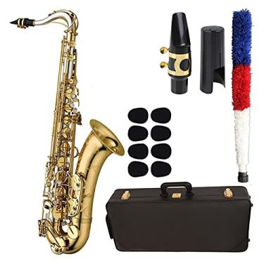 Imagem de Saxofone profissional saxofone tenor prateado dourado laca chaves bocal, palhetas, pescoço, latão, saxofone, kit para iniciantes