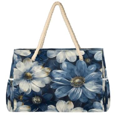 Imagem de hongjinglin Bolsa de praia grande, leve, dobrável, floral, paisley, amarela, bolsa de ombro, Cor 2, Large