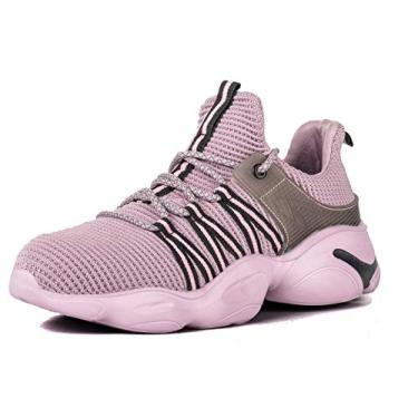 Imagem de U-lite Sapato de aço indestrutível para homens e mulheres, tênis de trabalho de segurança leve e respirável para construção industrial, rosa, 8.5 Women/7 Men