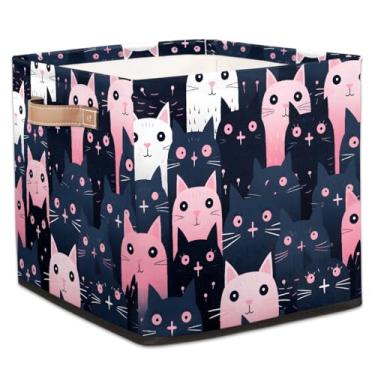 Imagem de hongjinglin Cestos dobráveis de armazenamento de cubos para gatos fofos caixas dobráveis rosa e preto brinquedo infantil com alças organizador de tecido para berçário, sala de estar, quarto