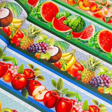 Imagem de Tecido Tricoline Digital Estampa Barrado Frutas 55 cm x 1,50 m