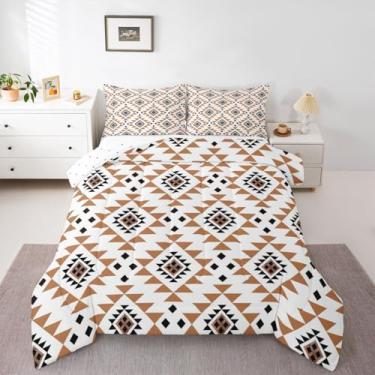 Imagem de jejeloiu Conjunto de edredom infantil asteca ocidental, tamanho queen, sudoeste, étnico, geométrico, para quarto de crianças, meninos, meninas, decoração geométrica, de microfibra, ultramacia e