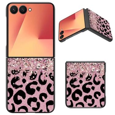 Imagem de BWEGRHE Capa fina com glitter rosa leopardo para Samsung Galaxy Z Flip 7, capa rígida de policarbonato à prova de choque resistente a arranhões, capa de telefone feminina e meninas para Galaxy Z Flip