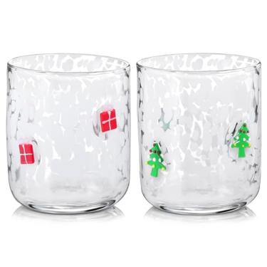 Imagem de GVKGVK 2 peças de copos de suco de ícone de Natal, copos de vinho fofos de 400 ml, caixa de presente de Natal, caixa de presente de vidro à moda antiga, para artigos de festa, presentes