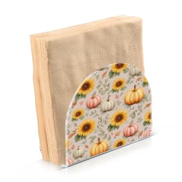 Imagem de Blueangle Pacote com 2 porta-guardanapos de girassóis e abóboras de outono - decoração de mesa de acrílico à prova de vento para cozinha e casa, dispensador de lenços de férias com porta-guardanapos