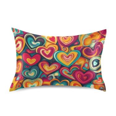 Imagem de ATTX Fronha de almofada de corações coloridos com fecho de envelope para cabelo e pele, macia, respirável, suave, ambos os lados, capa de almofada de seda refrescante (Queen 50 cm × 76 cm, 1 peça