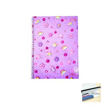 Imagem de Kit Caderno Universitário Vibe Feminino 10M 160F + Caneta Esferográfica Sortida 24 Unidades + Grampeador Alicate HP45