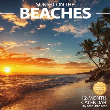 Imagem de Calendário de parede 2025-2026 calendário planejador – Pôr do sol na praia calendário de parede mensal com grandes blocos para organização e planejamento, agenda acadêmica, casa, escritório e família