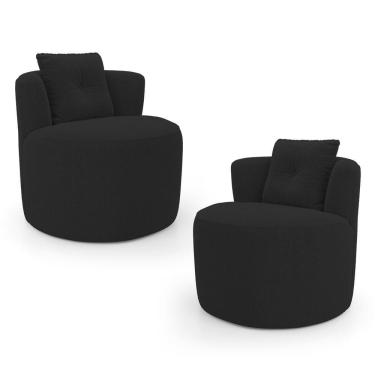 Imagem de Kit 02 Poltronas Orgânicas Living Bob Com 01 Almofada Bouclê Preto - Desk Design