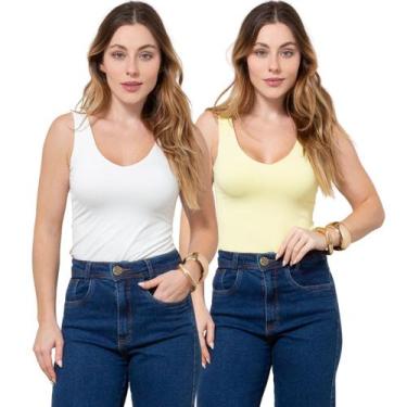 Imagem de Kit 2 Regatas Feminina Decote V em Poliamida - Maranne, Kit22, P