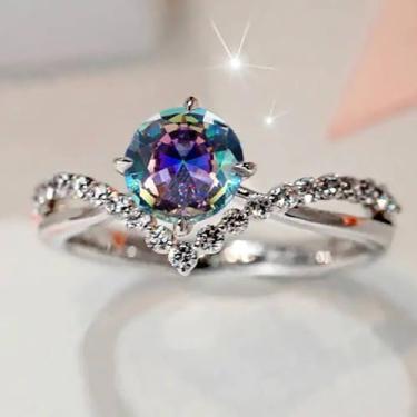 Imagem de Anéis de zircônia cúbica fashion com 4 garras femininas joias de dedo lindos acessórios de aliança de casamento, 10, Latão, Zircônia cúbica