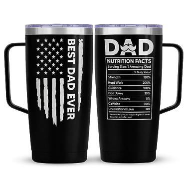 Imagem de SANDJEST Copo para papai com alça 590 ml Dad Nutrition Facts Caneca de café de viagem de aço inoxidável Melhor presente para pais aniversário Natal Dia dos Namorados presente para homens pai pai pai
