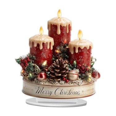 Imagem de Fenteer Placa de acrílico plana 2D para mesa, decoração natalina atraente, enfeite para lareira, sala de estar e festas de fim de ano, Style C