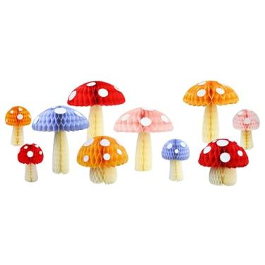 Imagem de iwlorys 10 peças de bolas de colmeia de cogumelos para festa de primeiro aniversário de fadas chá de bebê encantado floresta peculiar decoração de casa de campo jardim de chá (vermelho, rosa, roxo