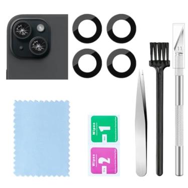 Imagem de 2 conjuntos de lentes de vidro para câmera traseira traseira para iPhone 15/iPhone 15 Plus com kit de ferramentas de reparo