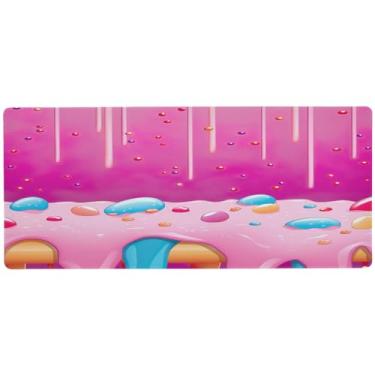 Imagem de Wassud Mouse pad rosa com pontos açucarados para jogos com base de borracha antiderrapante, mouse pad longo para teclado de computador com borda costurada, almofada grande à prova d'água para