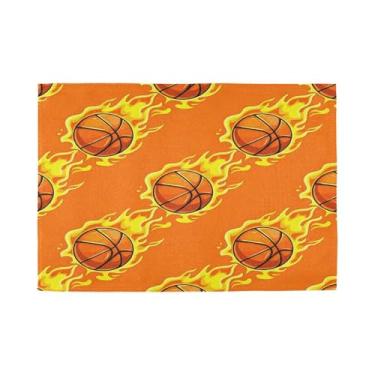 Imagem de Burbuja Jogo americano conjunto de 6, bolas de basquete com chamas antiderrapantes e laváveis, jogo americano resistente ao calor para cozinha, mesa de jantar, ambientes internos e externos