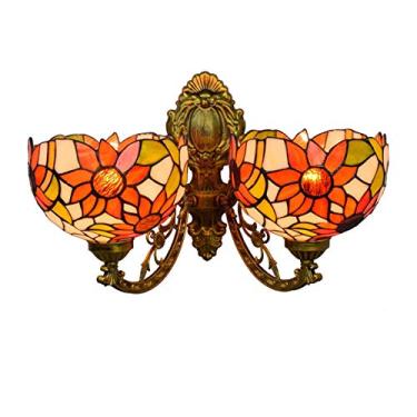 Imagem de Arandela de parede estilo Tiffany com girassol de 20 cm (8 polegadas), vitral vintage, 2 braços, iluminação direcionada para cima e para baixo, ideal para quarto, sala de estar, corredor e v